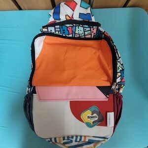 Uzwelo Backpack School Bag With Poncho Orange Pink Patterns